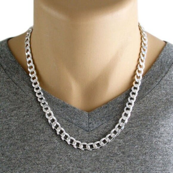 STERLING SILVER CUBAN CURB CHAIN NECKLACE 8MM (GAUGE 220) AVAILABLE IN 6 LENGTHS - Picture 2 of 2
